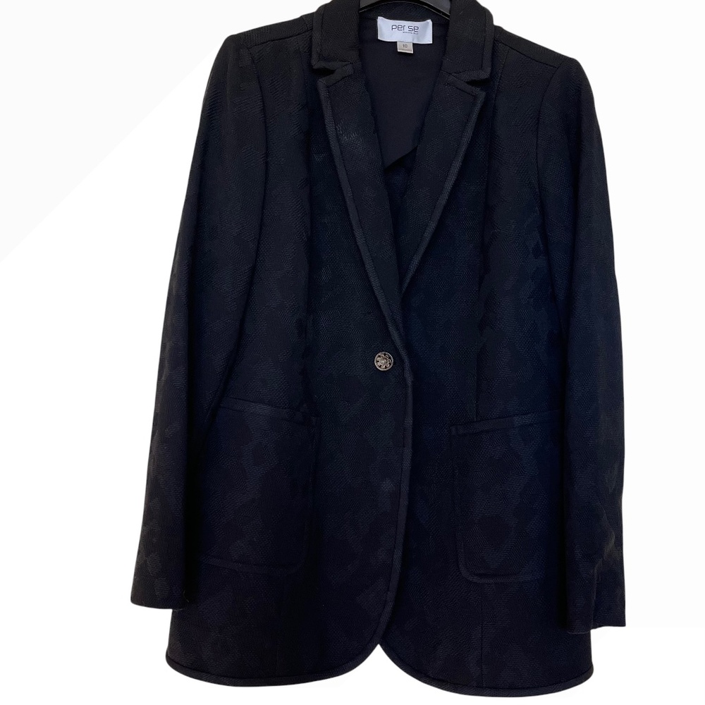 NWOT Size 10 Carlisle Per Se Black Jacquard Blazer, Cotton & Viscose